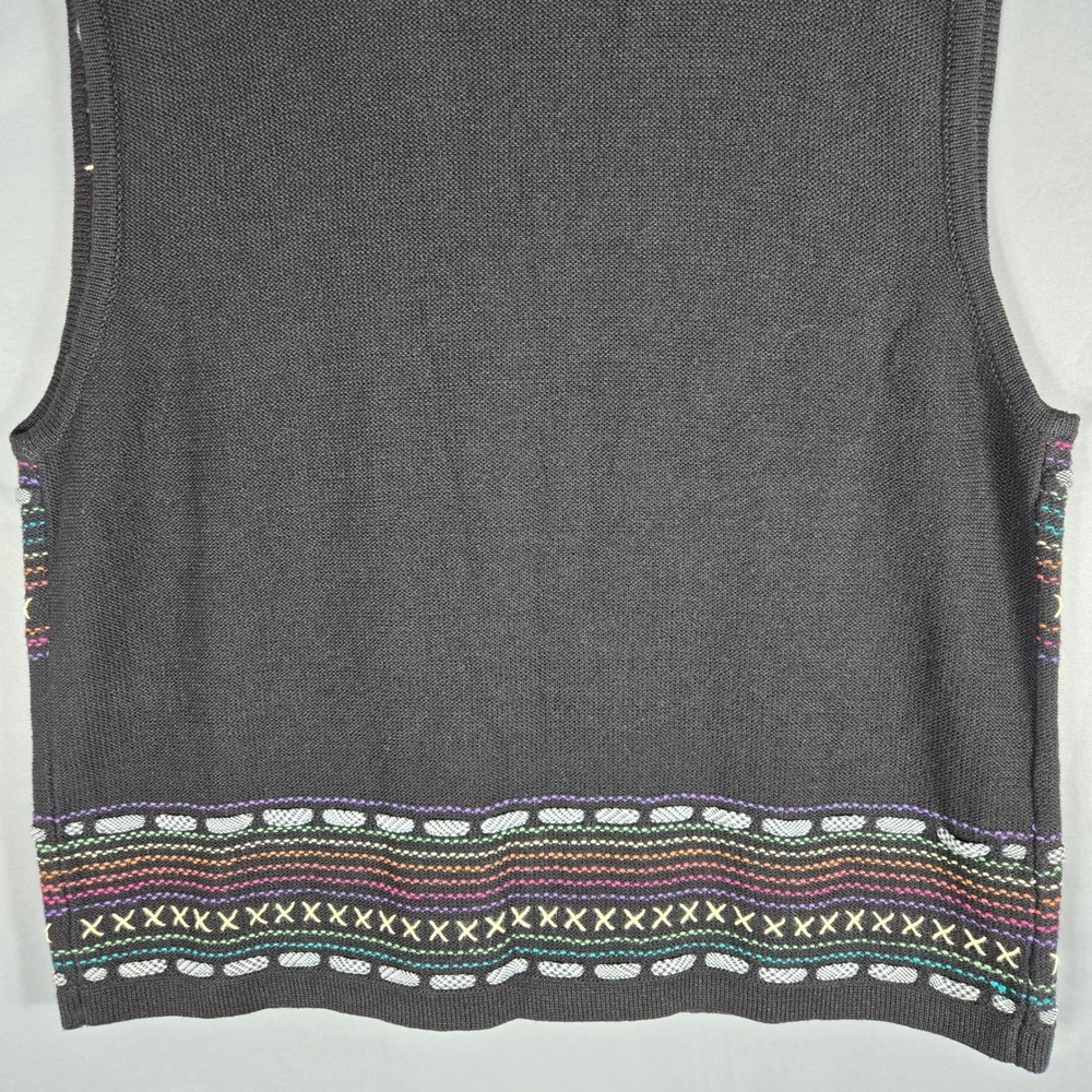 Koret Francisca Sweater Vest Womens L Black Floral Embroidered Knit Cottagecore - Picture 9 of 9